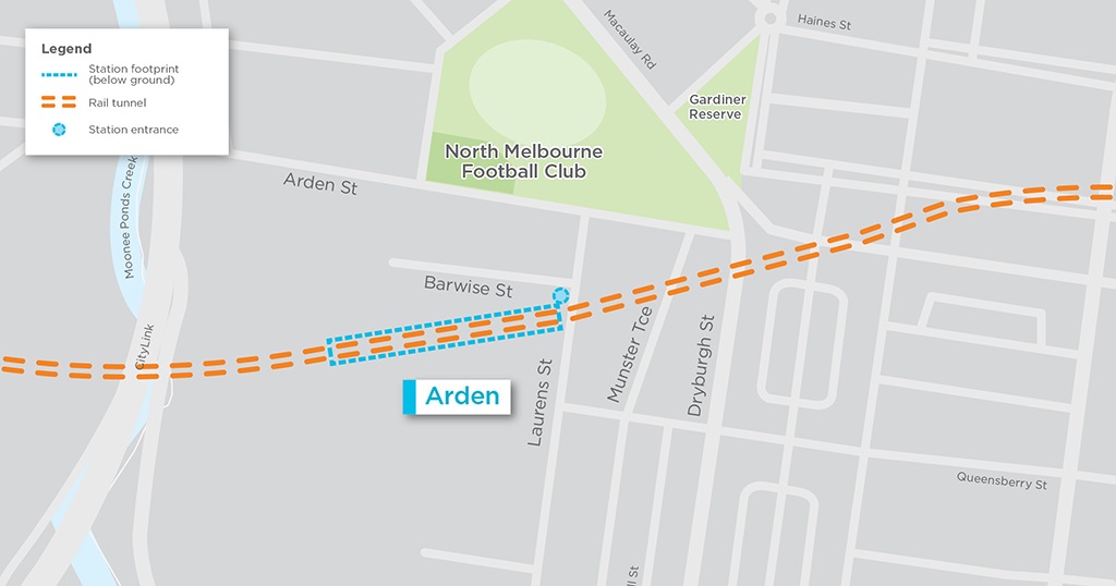 MM IMAGE 20171126 Arden Map Map showing location of the new North Melbourne Station precinct